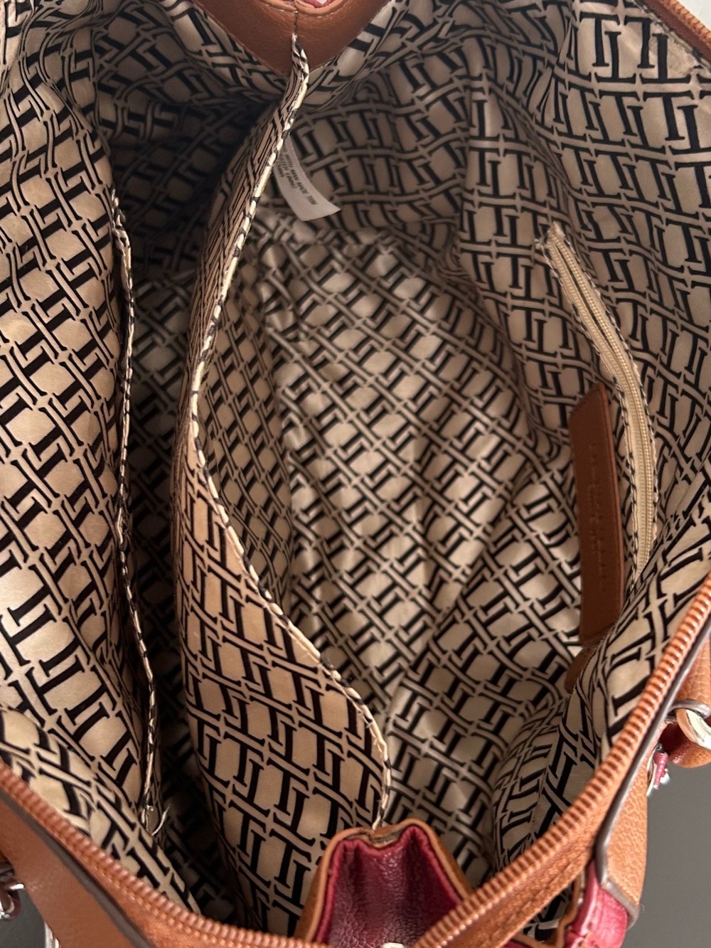 Tignanello Colorblock Leather Satchel Crossbody Brown Burgundy Pebbled Leather - Picture 8 of 14